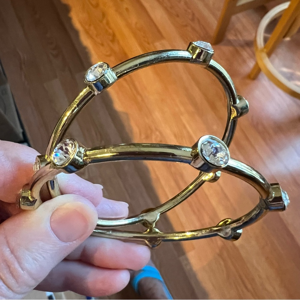 Silver and Gold pull-on Bracelets with clear gemstones, Set of three - Picture 5 of 5